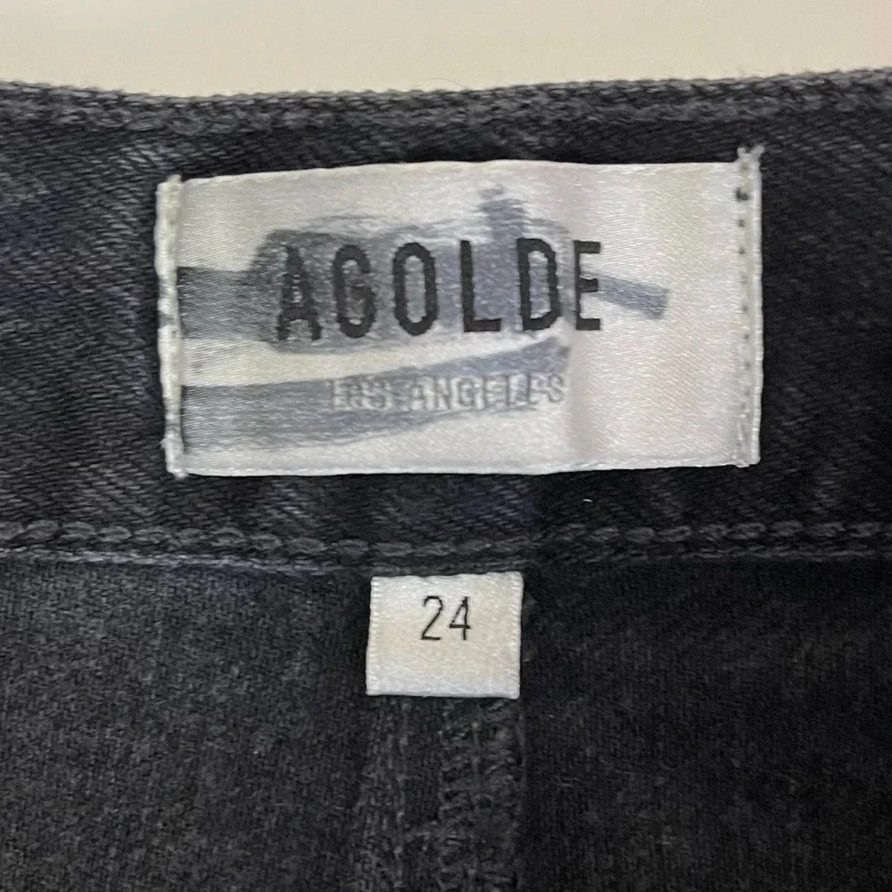 NEW AGOLDE Parker Angled Denim Jean Skirt Womens 24 Black Distressed Frayed Edge